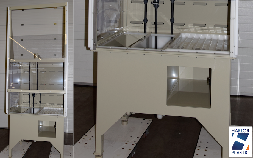 CELLULE DE DECUIVRAGE AVEC SORBONNE ET ASPIRATION HARLOR PLASTIC FABRICATION CUVE PLASTIQUE EQUIPÉE TRAITEMENT DE SURFACE DES METAUX CHAUDRONNERIE PLASTIQUE CUVE TAMPON CUVE ANODISATION CUVE BAIN ELECTROLYTIQUE CUVE DEVERDISSAGE PPH PEHD PETG AUVERGNE RHONE ALPES LOIRE 42 SAINT ETIENNE LYON 69 FRANCE LA TALAUDIERE